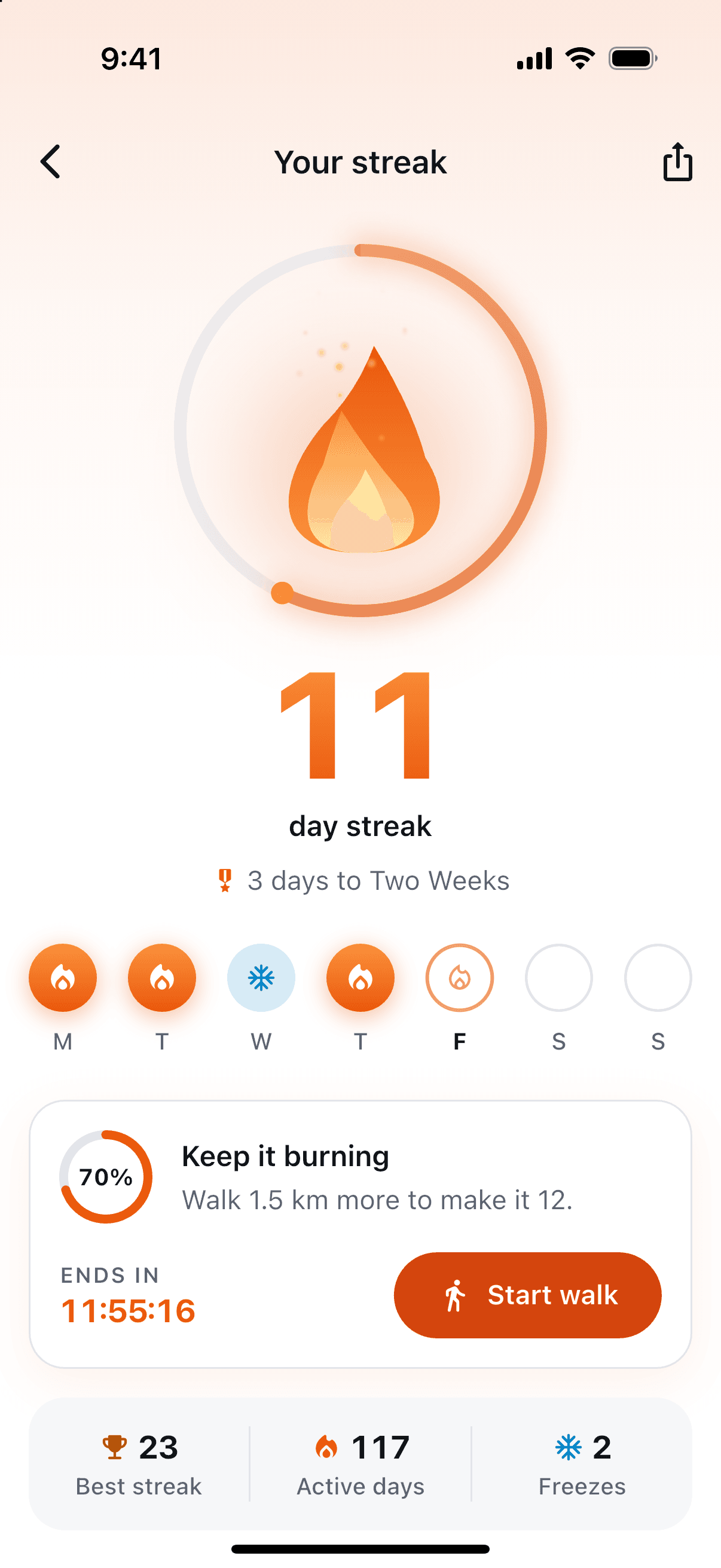 Kiloop streak screen